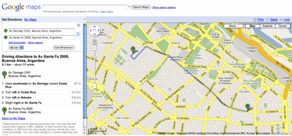 Enrutamiento en Google Maps Argentina
