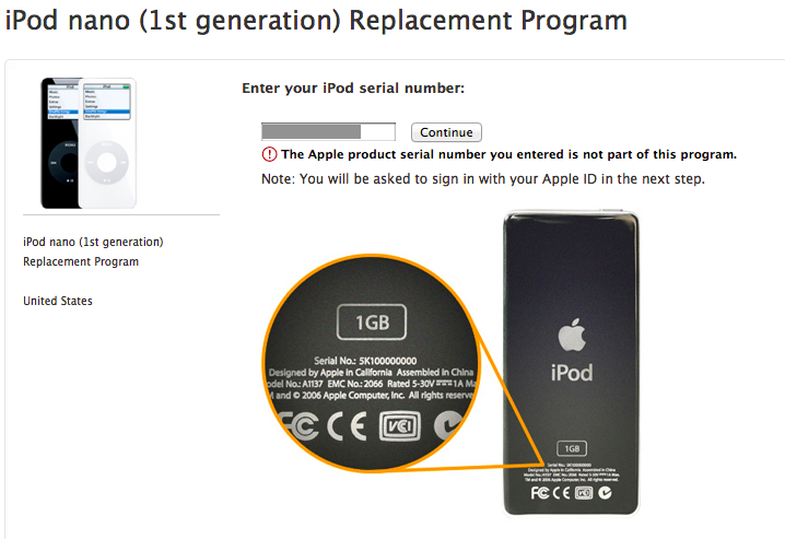 iPod Nano battery replacement program