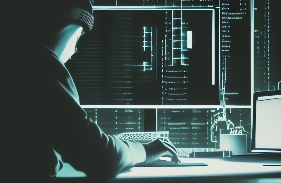 Un hacker con código fuente en su pantalla